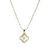 105993, GOLD DIPPED, CLOVER MOTHER OF PEARL PENDANT NECKLACE