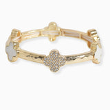 105997, MOTHER OF PEARL, PAVE CLOVER DESIGNER INSPIRED STRETCH BRACELET