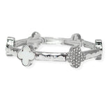 105997, MOTHER OF PEARL, PAVE CLOVER DESIGNER INSPIRED STRETCH BRACELET