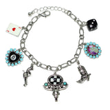 106005, WESTERN STEER HEAD, BOOTS, HANDGUN, DICE, NUMBER 8 MULTI CHARM BRACELET