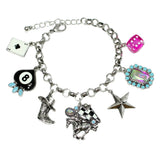 106006, WESTERN HORSE, CHECKERED LIGHTNING BOLT, ACE CARD, STAR MULTI CHARM BRACELET