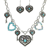106007, WESTERN HEART, KEY, MULTI CHARM NECKLACE