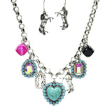 106008, WESTERN HEART, HORSE, CACTUS, DICE MULTI CHARM NECKLACE
