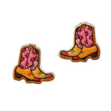 106017, WESTERN BOOTS FAUX LEATHER STUD EARRING