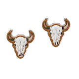 106018, WESTERN STEER HEAD FAUX LEATHER STUD EARRING