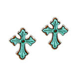 106019, WESTERN CROSS FAUX LEATHER STUD EARRING