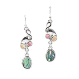 106021, TROPICAL FLAMINGO WITH GEOMETRIC ABALONE ACCENT DANGLE EARRING