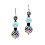 106025, WESTERN CHECKERED PRINT BALL ACCENT DANGLE EARRING