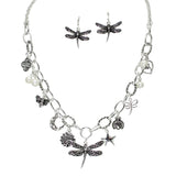 106039, DRAGONFLY, BEE, SUNFLOWER, LADYBUG, STAR, CLOVER, FRESHWATER PEARL MULTI CHARM NECKLACE