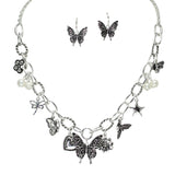 106039, BUTTERFLY, FLOWER, DRAGONFLY, BEE, STAR, FRESHWATER PEARL MULTI CHARM NECKLACE