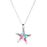 106044, STARFISH FLOWER ENAMEL ACCENT PENDANT NECKLACE