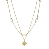106066, DAINTY CLOVER CHARM DOUBLE LAYERED NECKLACE