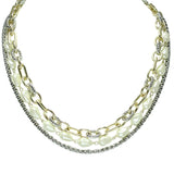 106073, 14K GOLD PLATED, FRESHWATER PEARL ACCENT CHAIN MULTI LAYERED DESIGNER INSPIRED NECKLACE