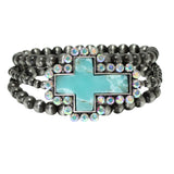 106076, CROSS WITH CRYSTAL RHINESTONE ACCENT NAVAJO BEAD STRETCH BRACELET