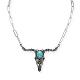 106085, OVAL TURQUOISE STONE ACCENT WESTERN STEER HEAD NECKLACE