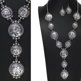 106086, WESTERN THEMED TRIBE ENGRAVED COIN Y SHAPED NECKLACE