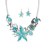 106095, SEA LIFE THEMED, STARFISH, SEASHELL, SEA TURTLE AND SEAHORSE NECKLACE