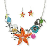 106095, SEA LIFE THEMED, STARFISH, SEASHELL, SEA TURTLE AND SEAHORSE NECKLACE