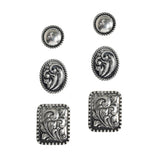 106099, 3 PAIRS, WESTERN THEMED, ENGRAVED STUD EARRING SET