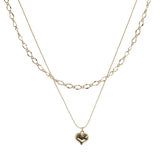 106104, GOLD DIPPED, DAINTY HEART CHARM DOUBLE LAYERED NECKLACE