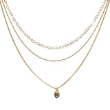 106105, GOLD DIPPED, DAINTY HEART CHARM TRIPLE LAYERED NECKLACE