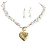 106110, HEART TOGGLE CHARM WITH NATURAL CUT AGATE STONE NECKLACE
