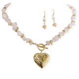 106110, HEART TOGGLE CHARM WITH NATURAL CUT AGATE STONE NECKLACE