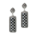 106118, WESTERN RECTANGLE CHECKERED PRINT DANGLE EARRING