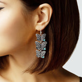 106124, WESTERN THEMED, TRIPLE BUTTERFLY DANGLE EARRING