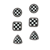 106125, 3 PAIRS, WESTERN THEMED, GEOMETRIC CHECKERED PRINT STUD EARRING SET