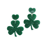 106132, ST. PATRICKS DAY CLOVER ACRYLIC GLITTER DANGLE EARRING