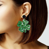 106133, ST. PATRICKS DAY CLOVER ACRYLIC GLITTER STAR ACCENT DANGLE EARRING