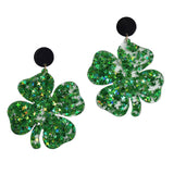 106133, ST. PATRICKS DAY CLOVER ACRYLIC GLITTER STAR ACCENT DANGLE EARRING