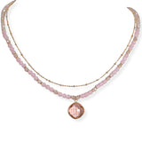 106151, GEOMETRIC CHARM WITH AGATE STONE BEADED DOUBLE LAYERED NECKLACE