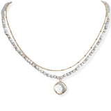 106151, GEOMETRIC CHARM WITH AGATE STONE BEADED DOUBLE LAYERED NECKLACE