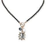 106152, GEOMETRIC RHINESTONE , FRESHWATER PEARL CHARM TOGGLE BEADED NECKLACE