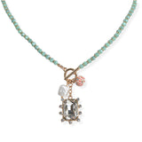 106152, GEOMETRIC RHINESTONE , FRESHWATER PEARL CHARM TOGGLE BEADED NECKLACE