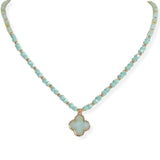 106153, SEMI PRECIOUS STONE CLOVER CHARM WITH BEADED NECKLACE