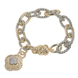 106159, 14K GOLD PLATED, CLOVER PAVE CUBIC ZIRCONIA ACCENT CHARM DESIGNER INSPIRED MAGNETIC BRACELET