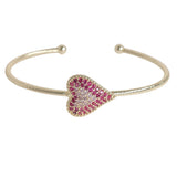 106162, 14K GOLD PLATED, HEART PAVE CUBIC ZIRCONIA PENDANT DESIGNER INSPIRED CUFF BRACELET