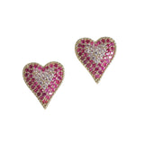106163, 14K GOLD PLATED, HEART PAVE CUBIC ZIRCONIA DESIGNER INSPIRED STUD EARRING
