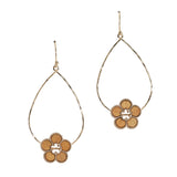 106182, WOOD FLOWER ACCENT TEARDROP DANGLE EARRING