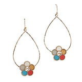 106182, WOOD FLOWER ACCENT TEARDROP DANGLE EARRING