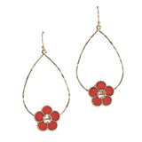 106182, WOOD FLOWER ACCENT TEARDROP DANGLE EARRING