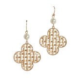106189, WAFFLE TEXTURE CLOVER DANGLE EARRING