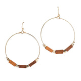 106192, RECTANGLE WOOD ACCENT ROUND DANGLE EARRING