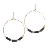 106192, RECTANGLE WOOD ACCENT ROUND DANGLE EARRING