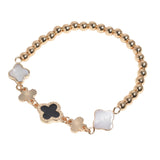 106195, ENAMEL, MOTHER OF PEARL CLOVER ACCENT BEADED STRETCH BRACELET