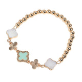 106195, ENAMEL, MOTHER OF PEARL CLOVER ACCENT BEADED STRETCH BRACELET