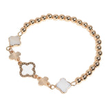 106195, ENAMEL, MOTHER OF PEARL CLOVER ACCENT BEADED STRETCH BRACELET